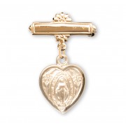 16kt Gold Plated Bar Pin W/ 16kt Gold Over Sterling Miraculous Heart - Boxed