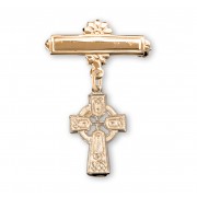 16kt Gold Plated Bar Pin W/ 16kt Gold Over Sterling Tiny Celtic Cross - Boxed