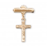 16kt Gold Plated Bar Pin W/ 16kt Gold Over Sterling Sm Plain Cross - Boxed