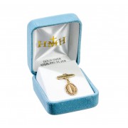 16kt Gold Plated Bar Pin W/ 16kt Gold Over Sterling Oval Miraculous Medal - Boxed