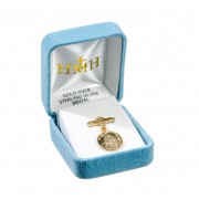16kt Gold Plated Bar Pin W/ 16kt Gold Over Sterling Sm Round St. Michael Medal - Boxed