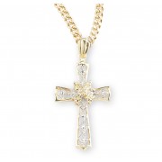Gold Over Sterling Elegant Cross W/ CZ Stones-18" Chain - Boxed - Necklace