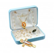 Crystal 6mm Bead Gold Plated Pewter Rosary w/Ctr and Crucfix - Boxed