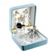 5mm Blue Imitation Pearl Double Capped Rosary W/ Pewter Ctr & Crucfix - Boxed 5mm Blue Imitation Pearl Double Capped Rosary W/ Pewter Ctr & Crucfix - Boxed