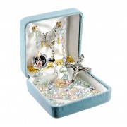 6mm Multi Colored Heart Shape Pearlized Glass Rosary w/Pewter Ctr & Crucfix - Boxed