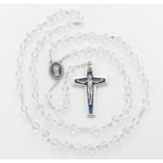 8mm Crystal New England pewter rosary with a blue enameled center and crucifix - Boxed