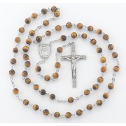 6mm Tiger Eye Bead New England pewter rosary with center and crucifix Boxed
