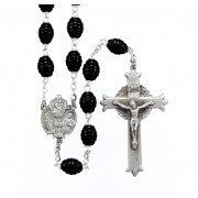 7mm x 9mm Black Beehive Boxwood Bead New England pewter rosary with center and crucifix - Boxed