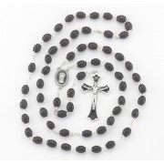 7mm x 9mm Black Beehive Boxwood New England pewter rosary W/ BlackEnameled Ctr & Crucfix - Boxed