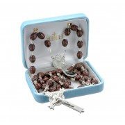7mm x 9mm Maroon Beehive Boxwood Bead New England pewter rosary with center and crucifix - Boxed