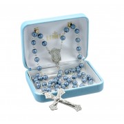 7mm Round Midnight Blue Lava Bead New England pewter rosary with center and crucifix - Boxed