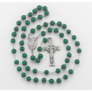 6mm Round green bead New England pewter St. Patrick Rosary with center and crucifix - Boxed
