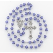 7mm Round violet lava bead New England pewter rosary with center and crucifix - Boxed