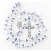 10mm White/Violet glass flower bead New England pewter rosary with center and crucifix - Boxed 10mm White/Violet glass flower bead New England pewter rosary with center and crucifix - Boxed