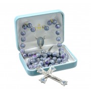 8mm violet lava glass bead New England Pewter rosary with center and crucifix - Boxed