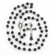 8mm Round Onyx bead New England pewter rosary w/ Ctr & Crucfix