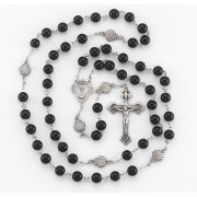 8mm Round Onyx bead New England pewter rosary made with sea shell (P1395) O.F. Beads, center and crucifix Boxed