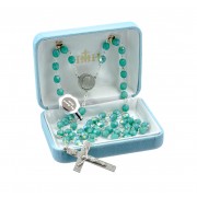 6mm Sea Green Jade Czech Beaded Rosary w/Genuine Pewter Crucifix and Center-19" - Boxed