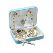 6mm Metallic Gold Faceted Czech Beaded Rosary w/Genuine Pewter Crucifix and Center-20" - Boxed