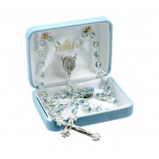 6mm Sea Crystal Faceted Czech Beaded Rosary W/ Genuine Pewter Crucifix and Center-20" - Boxed