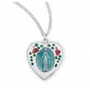 Sterling Silver Enameled Miraculous Medal - Necklace