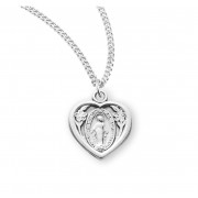 Sterling Silver Heart Shaped Miraculous Medal - Necklace