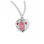 Sterling Silver Heart Shaped Miraculous Medal - Necklace