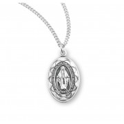 Sterling Silver Small Oval Miraculous Scalloped Edge *18" Chain - Boxed - Necklace Sterling Silver Small Oval Miraculous Scalloped Edge *18" Chain - Boxed - Necklace