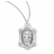 Sterling Silver Miraculous Medalw/Flowers 18" Chain - Boxed - Necklace