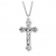 Sterling Silver Crucifix with Budded Flower Tips on a 24" Chain - Boxed - Necklace