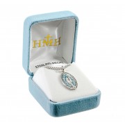 Sterling Silver 15/16" Light Blue Enameled Miraculous Medal with 18" Chain - Boxed - Necklace