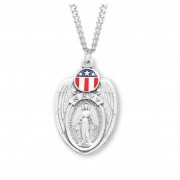 Sterling Silver Navy Shield Miraculous w/Red,White,& Blue 24" Chain - Boxed - Necklace