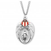 Sterling Silver Marine Shield Miraculous w/Red, White, & Blue 24" Chain - Boxed - Necklace
