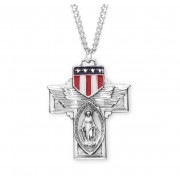 Sterling Silver Military Miraculous w/Epoxy Shield 24" Chain - Boxed - Necklace