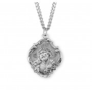 Sterling Silver Large Baroque Christ in Agony "Ecce Homo" Baroque Border 24" Chain - Boxed - Necklace