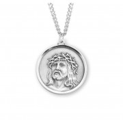 Sterling Silver Christ in agony round medal with Sorrowful Mother back w/24" Chain - Boxed - Necklace