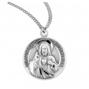 Sterling Silver Round Sacred Heart w/Miraculous Back *18" Chain - Boxed - Necklace