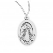 Sterling Silver Divine Mercy 1-1/16" Oval Medal w/18" Chain - Boxed - Necklace