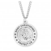 St. Christopher 1" Round Sterling Silver Medal on a 24" Chain - Boxed - Necklace