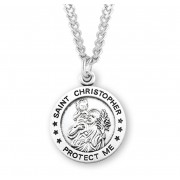 1" Sterling Silver Round St. Christopher Medal on a 24" Chain - Boxed - Necklace 1" Sterling Silver Round St. Christopher Medal on a 24" Chain - Boxed - Necklace