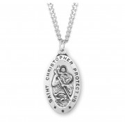Large 1 3/8" x 3/4" Sterling Silver Oval St. Christopher Medal 24" Chain - Boxed - Necklace