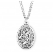 Sterling Silver Oval St. Christopher w/24" Chain - Boxed - Necklace
