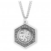 1-1/8"x 7/8" St. Christopher Protect Us Medal on a 24" Chain - Boxed - Necklace 1-1/8"x 7/8" St. Christopher Protect Us Medal on a 24" Chain - Boxed - Necklace
