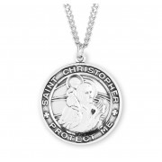 Large 1" x 7/8" Round Sterling Silver St. Christopher Medal-24" Chain - Boxed - Necklace