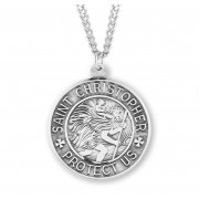 Large 1 1/16"x 15/16" Round Sterling Silver St. Christopher Medal-24" Chain - Boxed - Necklace