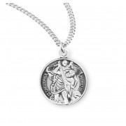 St. Christopher 15/16" Round Sterling Silver Medal with HighRes Image w/ 18" Chain - Boxed - Necklace