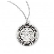 Sterling Silver 7/8" Round St Christopher Bust with Child Jesus on Shoulders on 20" Chain - Boxed - Necklace