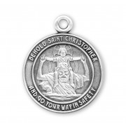 Sterling Silver Round 1" St Christopher Bust with Child Jesus on Shoulders on 24" Chain - Boxed - Necklace