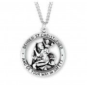 Sterling Silver St. Christopher 1" Round Medal W/ Pierced Out Figure-24" Chain - Boxed - Necklace Sterling Silver St. Christopher 1" Round Medal W/ Pierced Out Figure-24" Chain - Boxed - Necklace