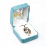 Medium 1 1/8" x 11/16" Sterling Silver St. Christopher Medal - 20" Chain - Boxed - Necklace